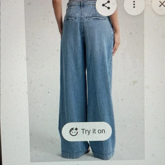 Rag&bone Aurora wide leg Blue Women's pleated trouser Jeans- nwt - Picture 2 of 7